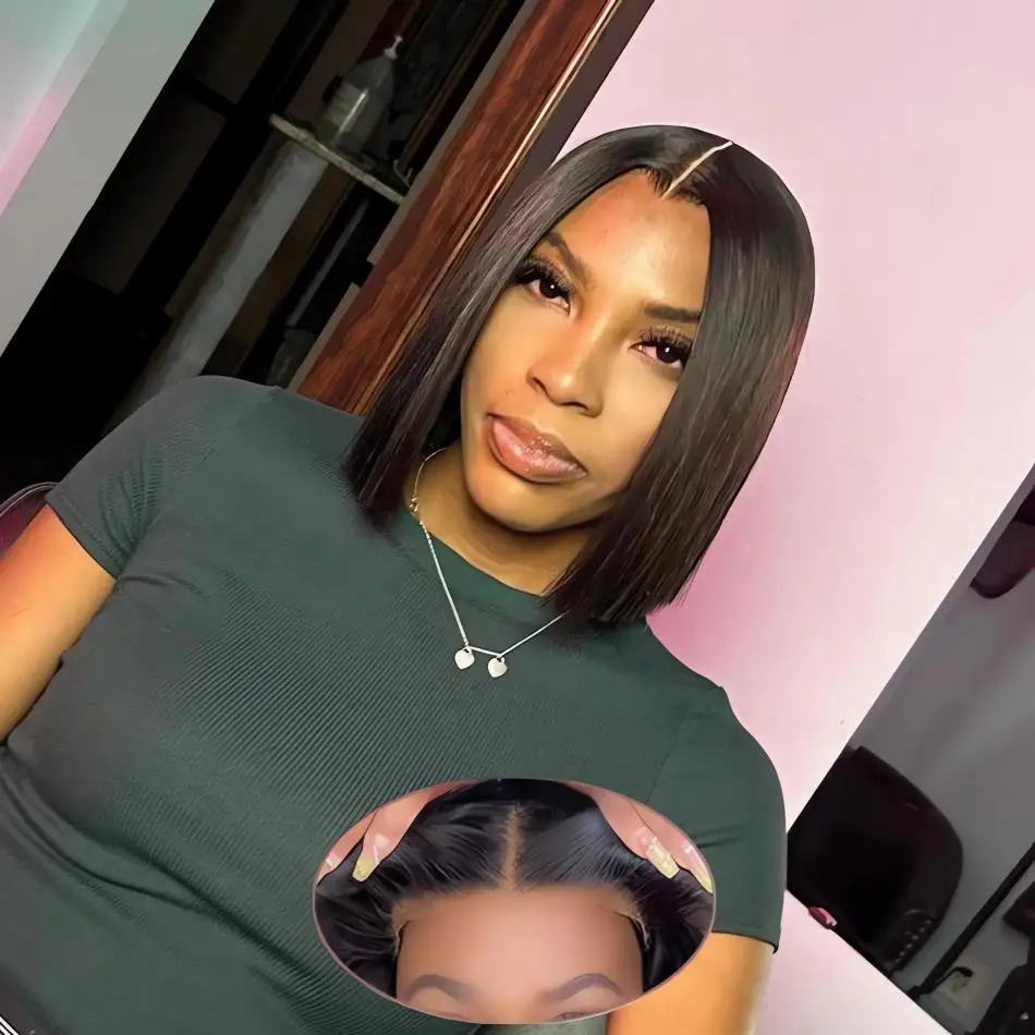 

Бесшовный парик из натуральных волос 4x4 5x5, прямой, короткий боб, готовый к ношению, бразильский парик, 10-12 дюймов, с предварительно нарезанным закрытым основанием