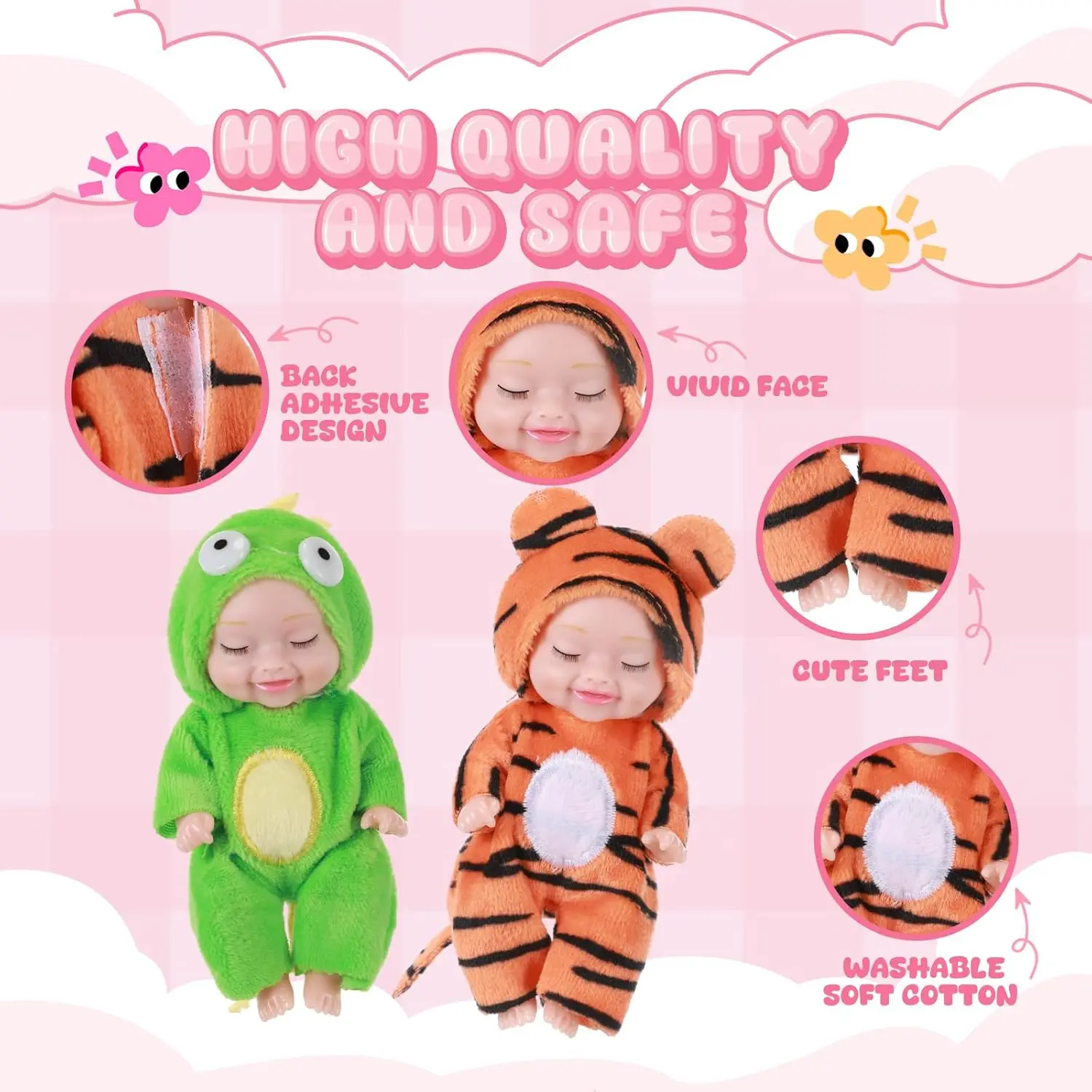 6 Piece Set Mini Baby Doll 4.6 Inch Easter Rebirth Simulation Baby Doll Birthday Bjd Doll Girl Christmas Birthday Gift Set Box