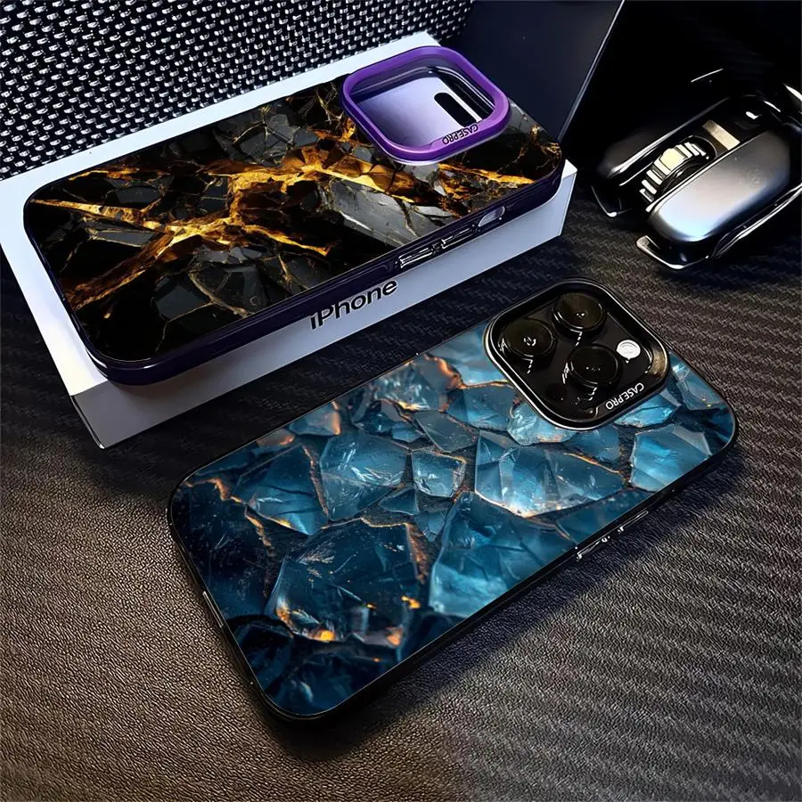 Fashion Marble Case For Apple iPhone 15 11 16 13 14 Pro Max 12 15 Plus 11Pro Matte Lens Protect Plating Phone Cover