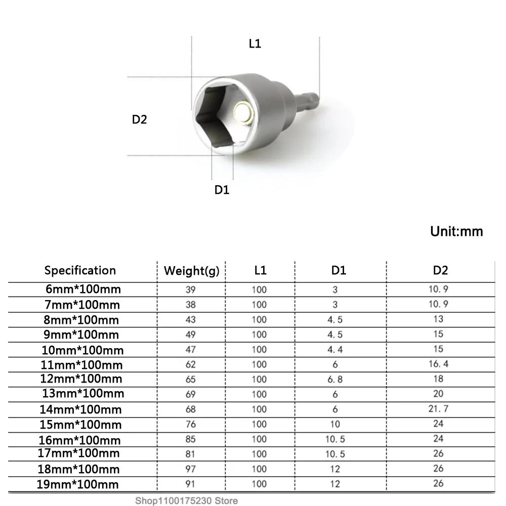 6mm-19mm impact Socket Magnetic Nut Screwdriver 1/4 hex key Drill Bit Adapter for Power Drills Impact Drivers Socket