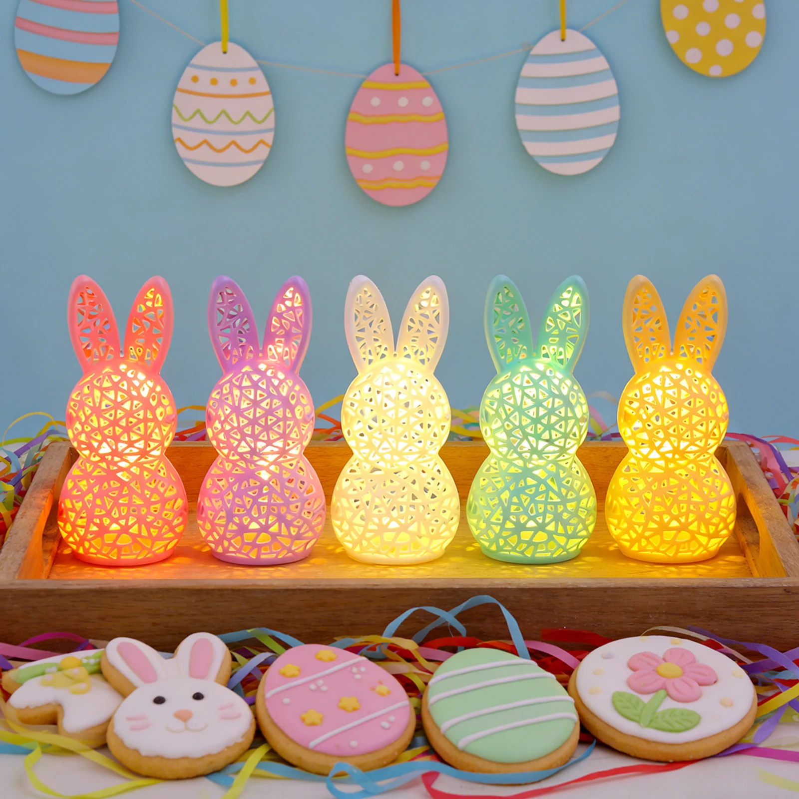 

Easter Lighted Hollow Out Bunny Figurine 3D Printed Light Up Rabbit Statue Easter Gifts for Spring Indoor Home Decor