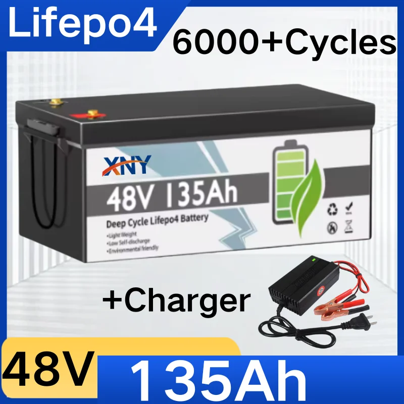48V 135Ah Lifepo4 Bluetooth Lithium Battery with Integrated 200A BMS Smart Charger over 6000 Deep Cycling Battery for Electric V