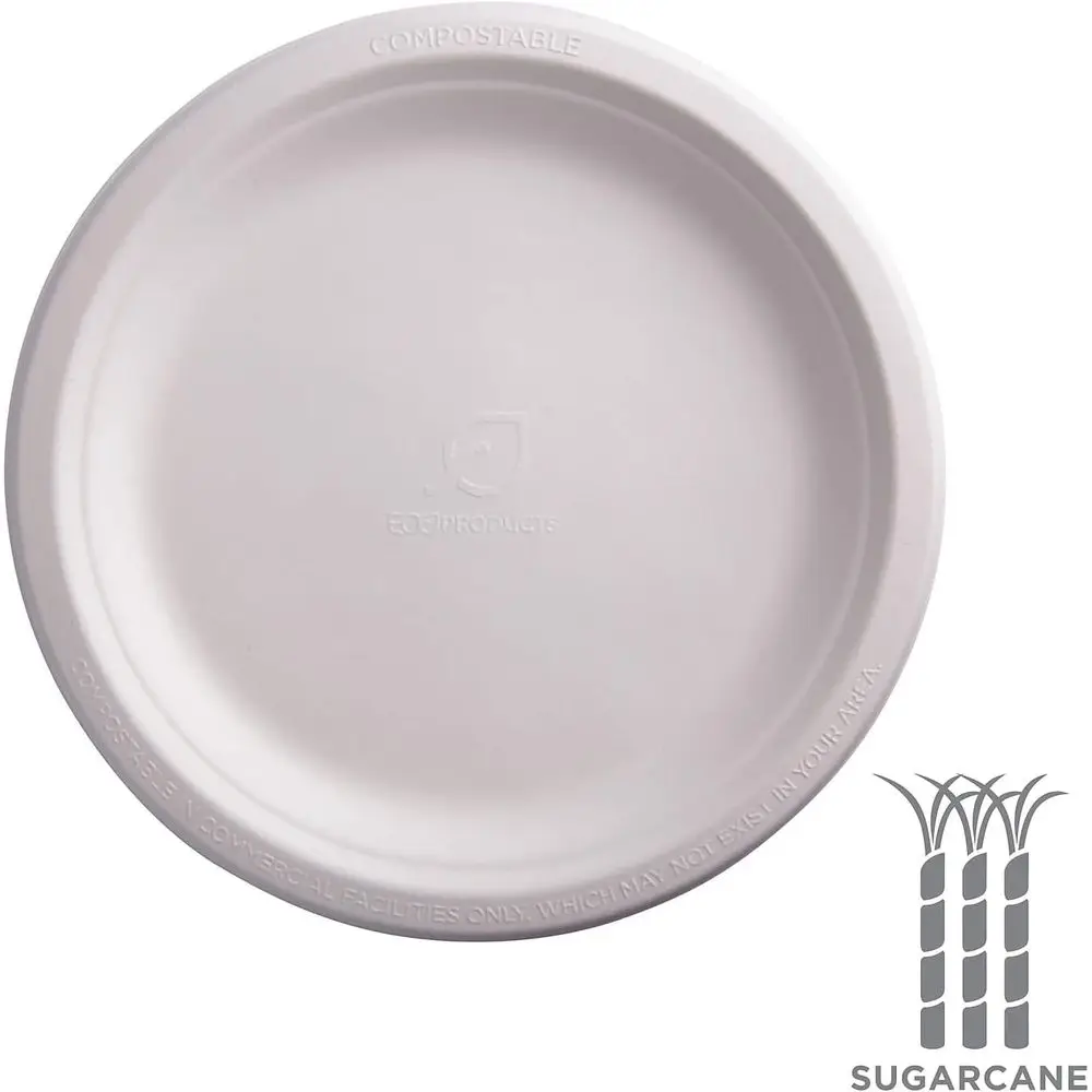 Pratos ecológicos de cana-de-açúcar, 9 polegadas, pacote com 500 por caixa