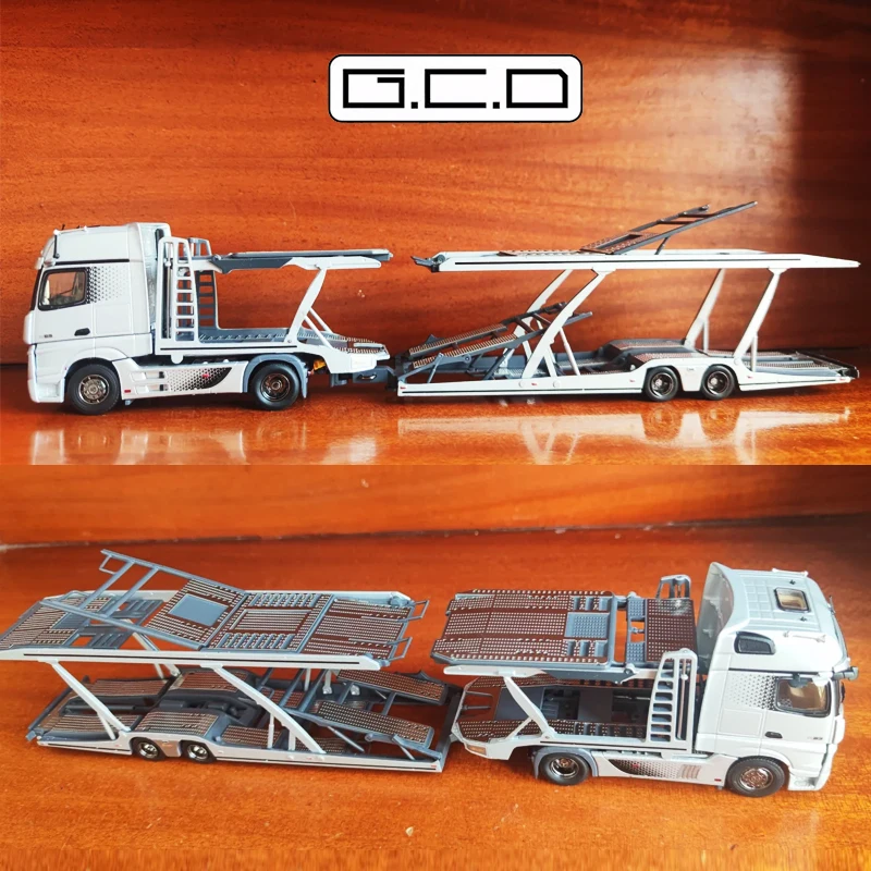 GCD 1:64 Silver Actros transport Double Decker Car Trailer Diecast Model Car