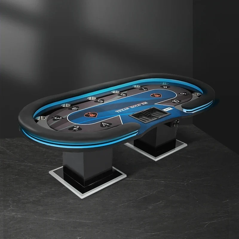 

LED light Texas poker table black and red desktop table chips chess room special German poker table