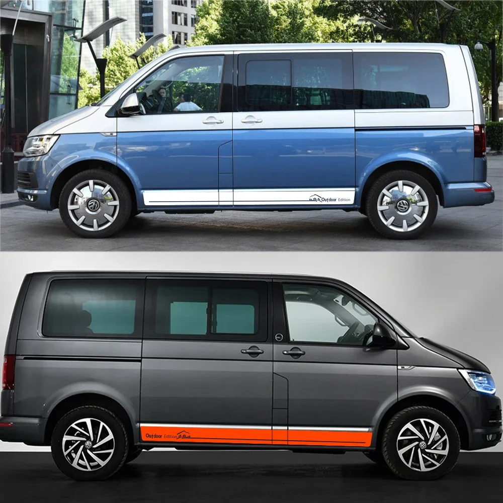 2Pcs Car Door Side Stickers For Volkswagen Multivan Transporter Caravelle T5 T6 Vinyl Decals Outdoor Edition Car Accessories