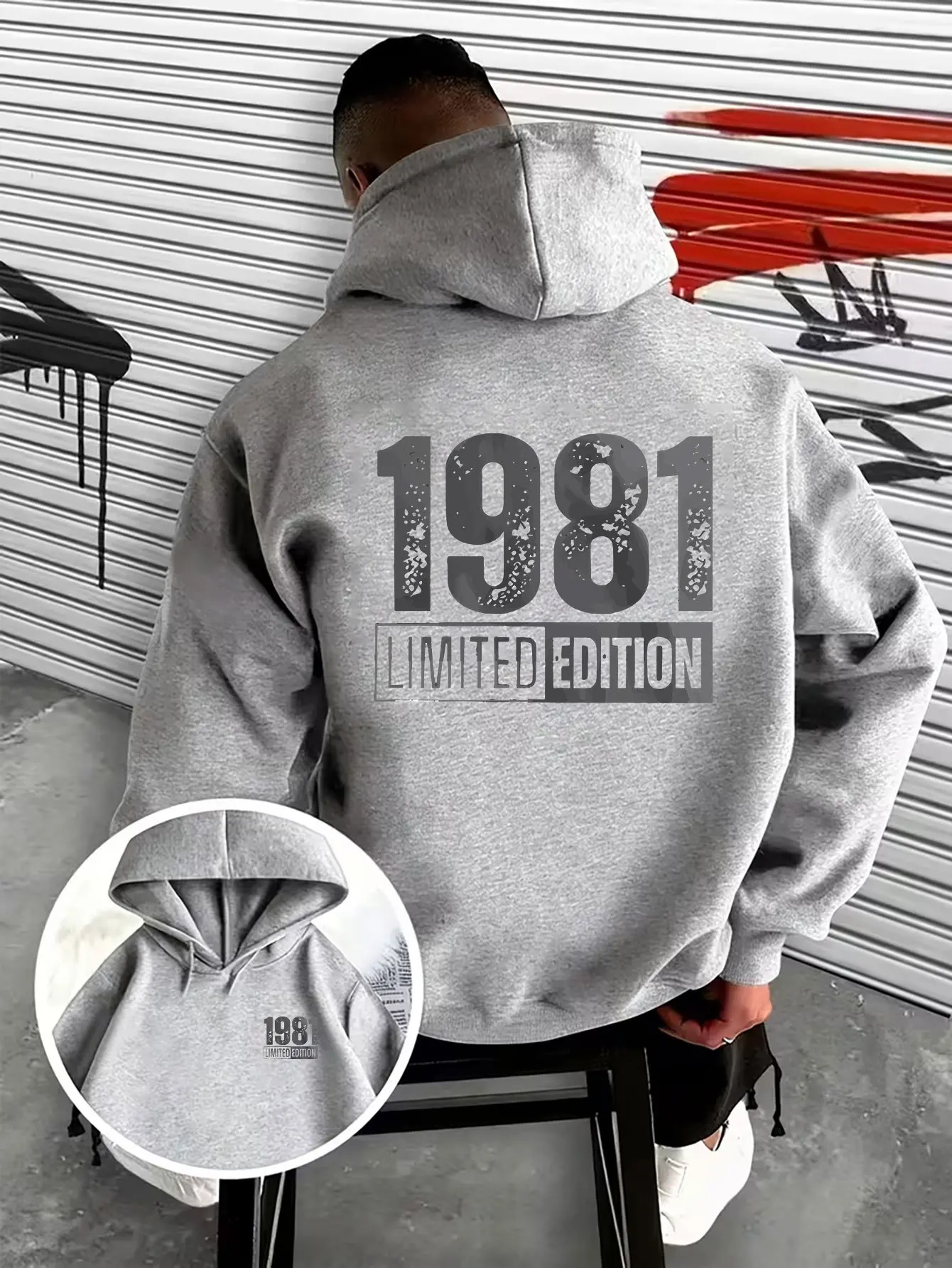 Men's drawstring hoodieretro 1981 limited edition themed hooded sweatshirt with priComfortable fitstreet style pullover hoodie.