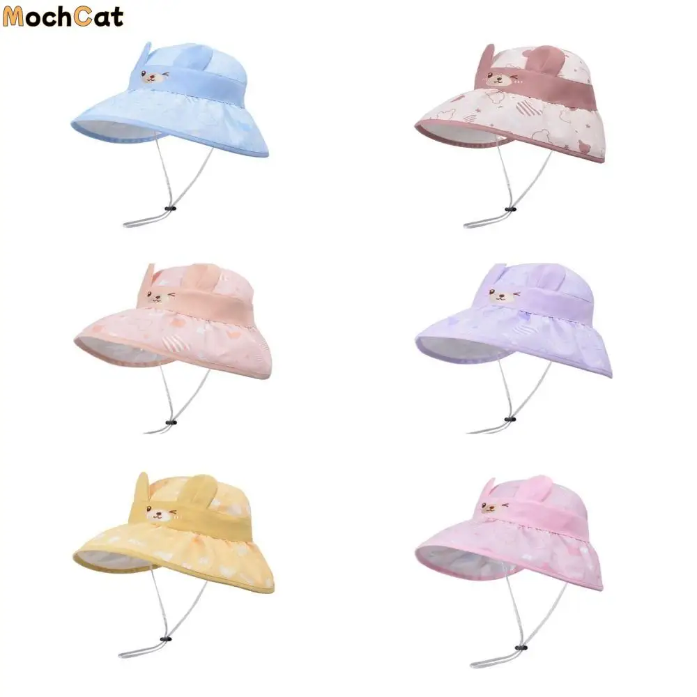 

Cartoon Empty Top Children Sun Visor Hat Bear Big Brim Kids Bucket Cap Solid Color Kids Sunscreen Hat Outdoor