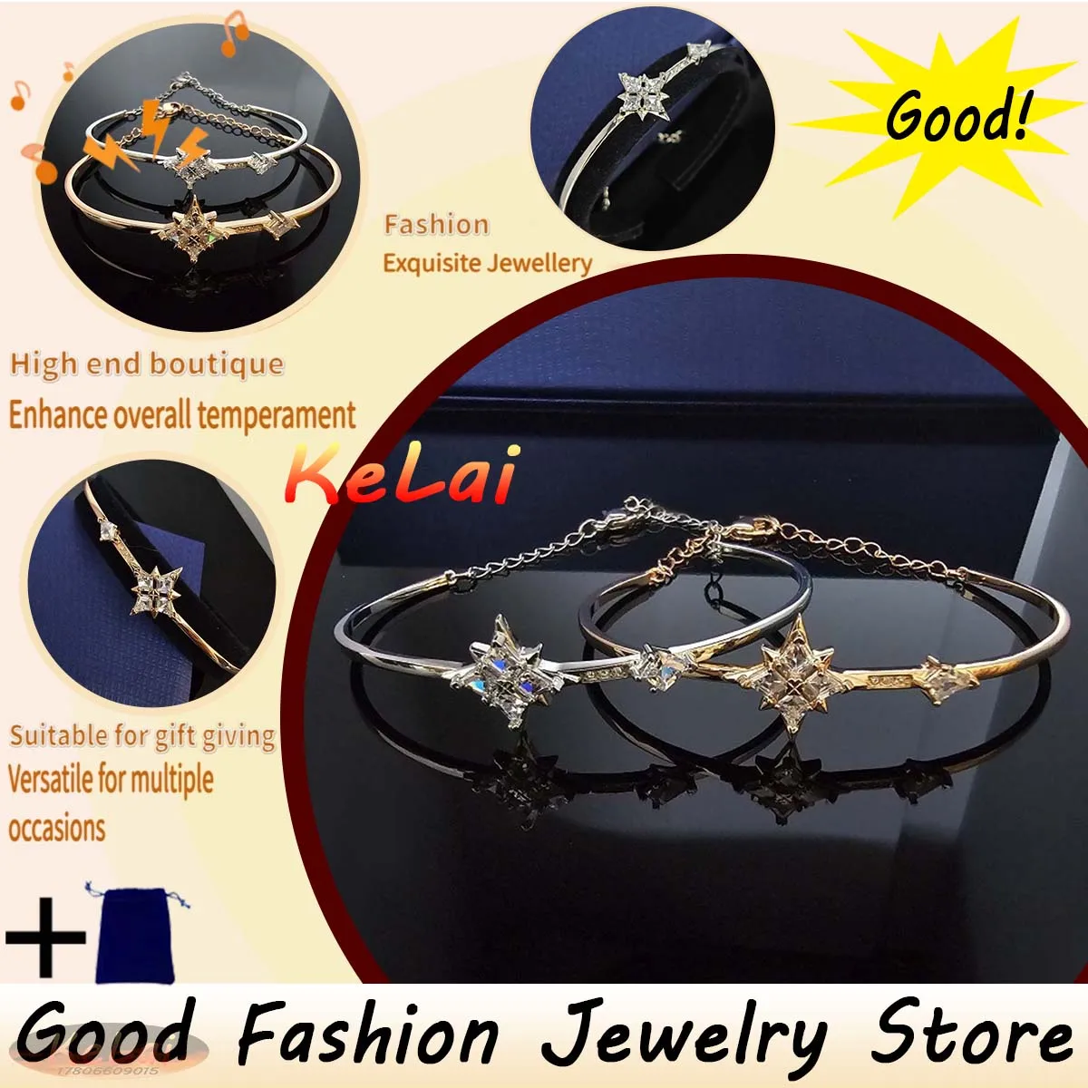 

2025 модный легкий, роскошный, элегантный, элегантный, романтический звездный элемент, браслет-цепочка с кристаллами, подходит для подарков подруге