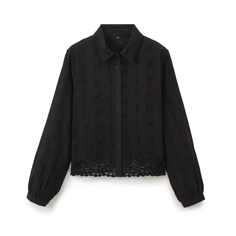 

2025 new women's casual and elegant European and American style design, retro hollowed out embroidered shirt