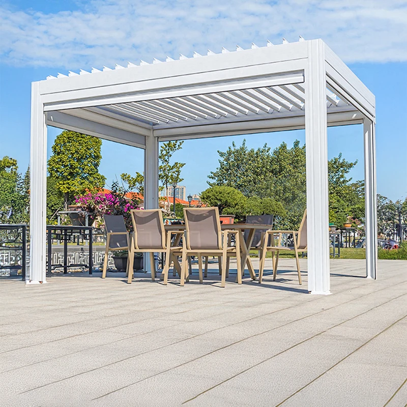 Outdoor Motorized Louvered Roof 4x4 6x4 Aluminium Waterproof Structure with Zip Screen for Patio Backyard Garden Use Pergola