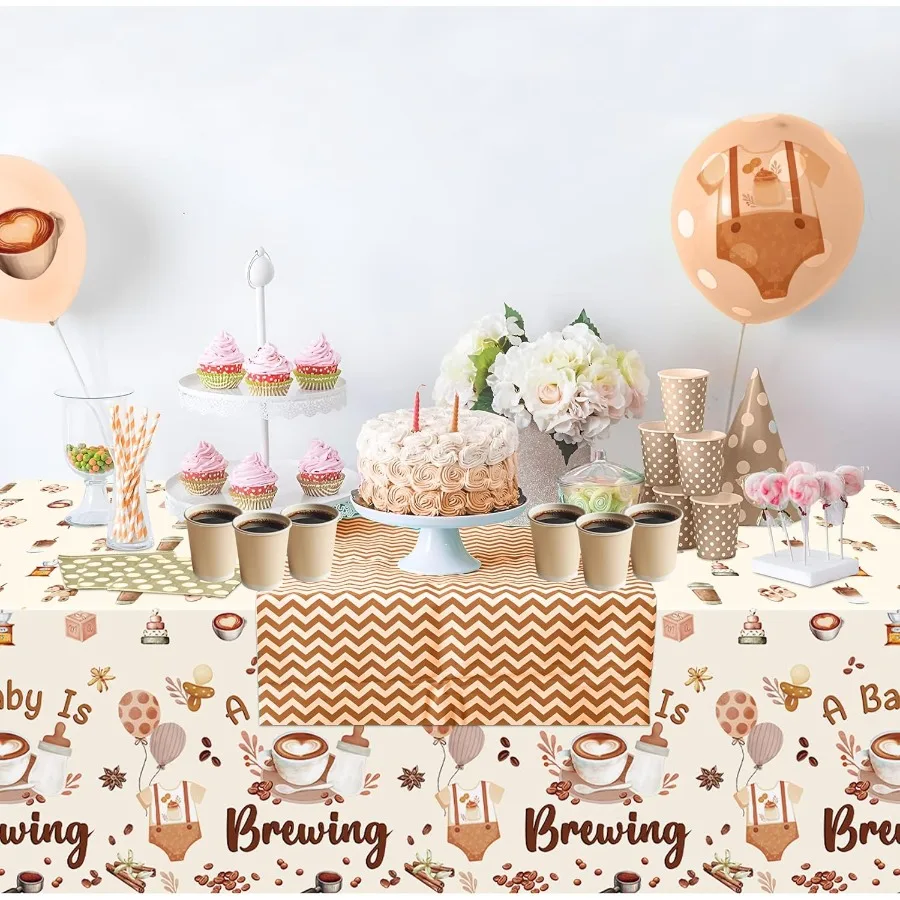 3 pçs um bebê está fazendo toalhas de mesa de festa de chá de bebê para café temático marrom toalhas de mesa de plástico café descartável enseada f
