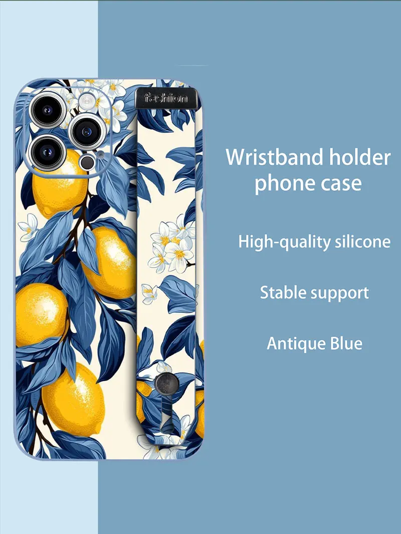 الفاكهة الليمون الملونة ستار زهرة الفن نمط شريط للرسغ جراب هاتف آيفون 17 16 15 14 زائد 13 12 11 برو ماكس X XS الغطاء الخلفي