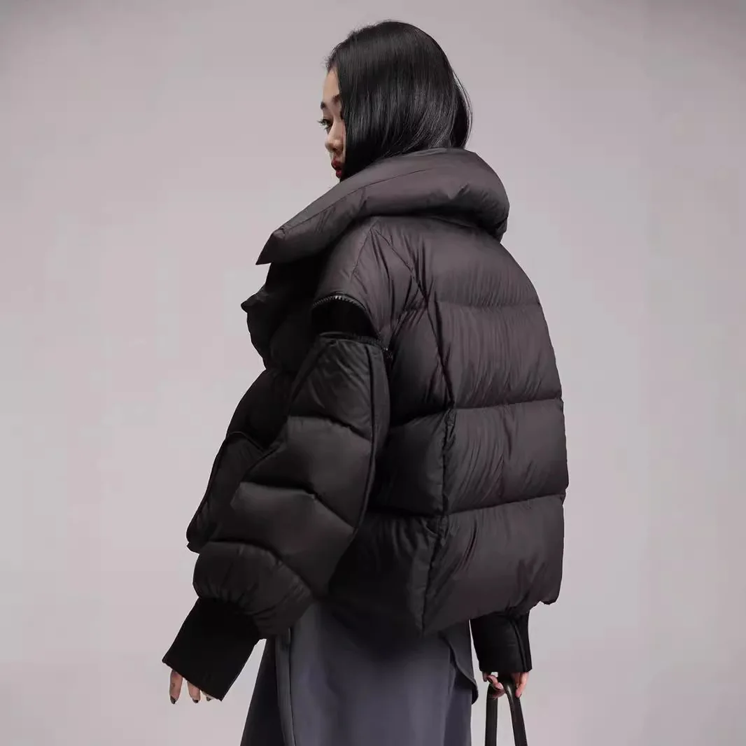 المرأة الأبيض بطة أسفل معطف الإناث الشتاء سترة منفوخة قصيرة الشارع الشهير أسفل سترة دافئة سترات الأكمام القابلة للإزالة أبلى #4