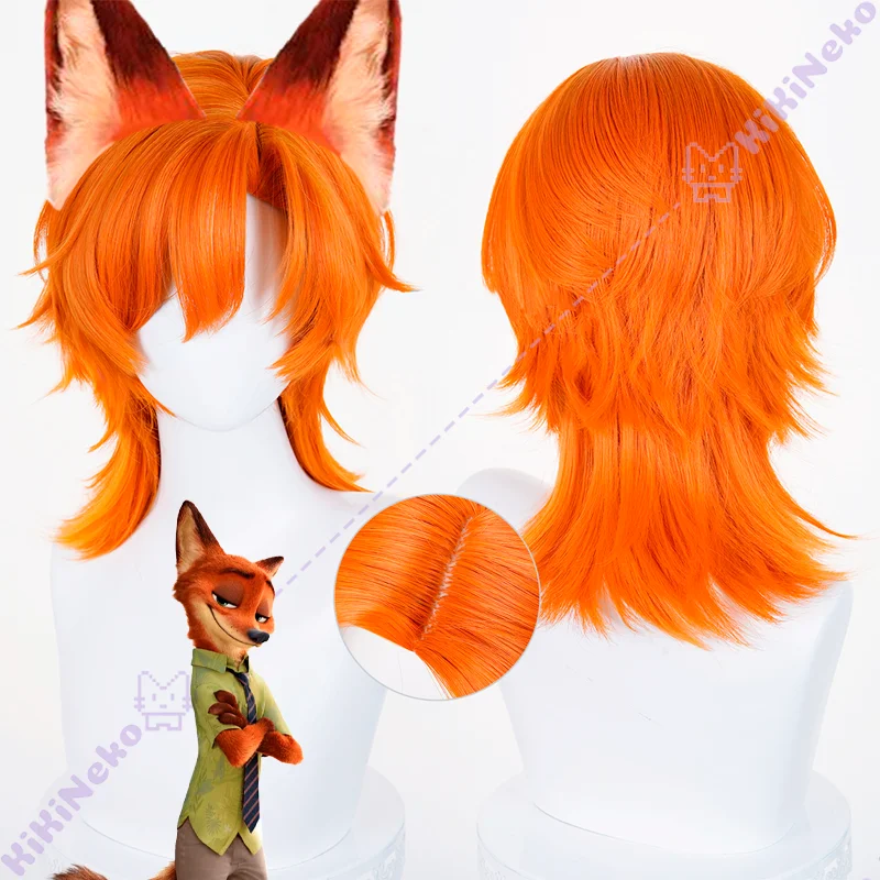 

Парик для косплея Nick Wilde с героями мультфильмов Николас Piberius Wilde Персонализированный парик для косплея Оранжевый парик с короткими волосами и волком для Хэллоуина