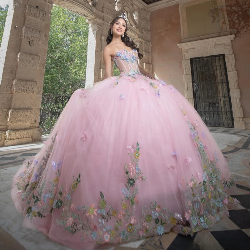 

Customized Pink Quinceanera Dresses Ball Gown Off Shoulder Appliques Bow Beads Tull Sweet 16 Dress Vestidos 15 De Anos