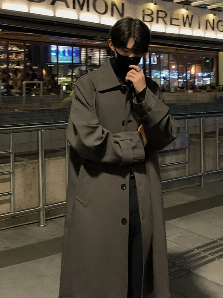 

Мужское длинное пальто в британском ретро-стиле, коричневое шерстяное пальто, весенне-осеннее, повседневное, элегантное, свободного кроя, модная верхняя одежда