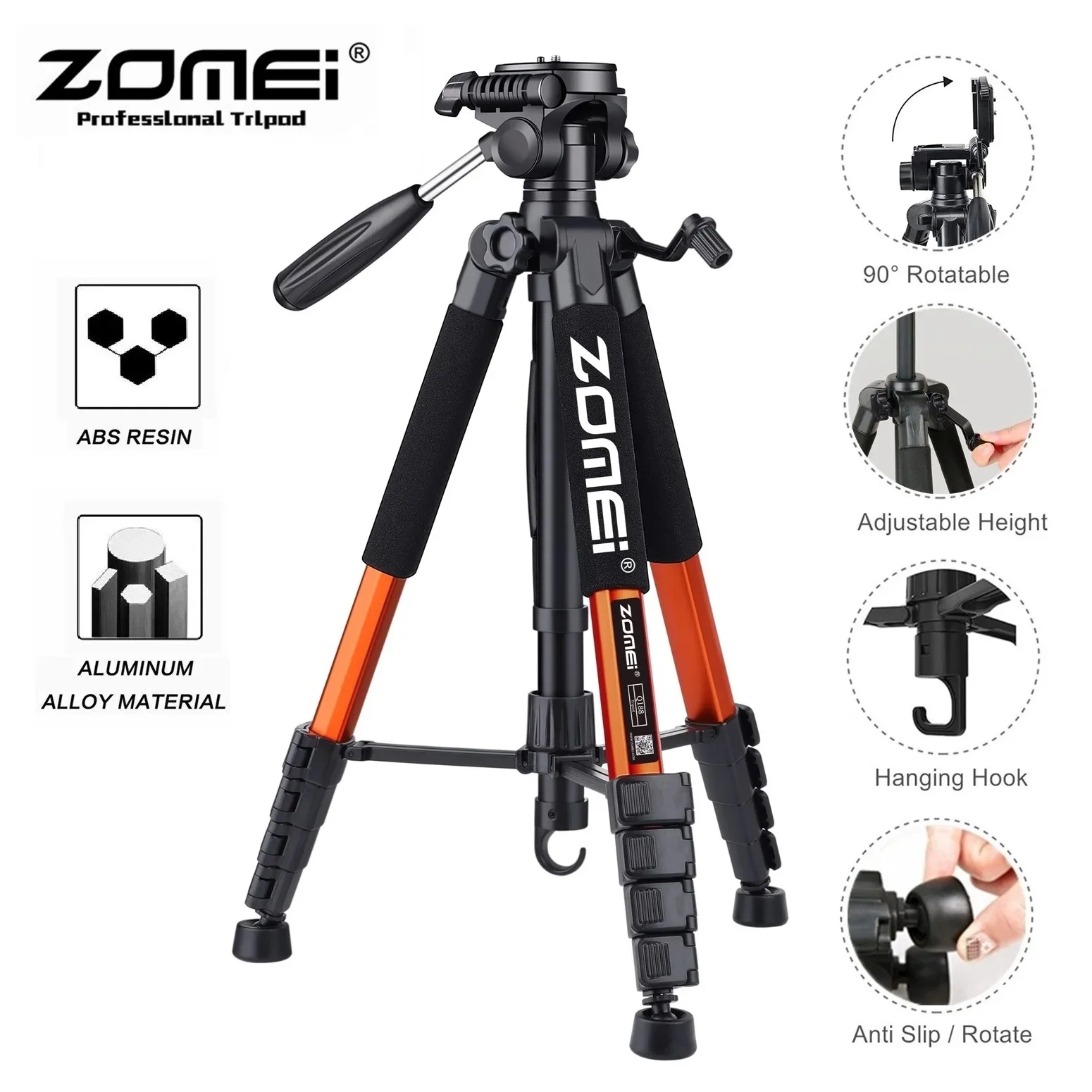 

187cm/73.6in Professional Camera Floor Tripod for Mobile Phone DSLR Canon, 360 Rotatable Panorama Photography Phone Stand Holder