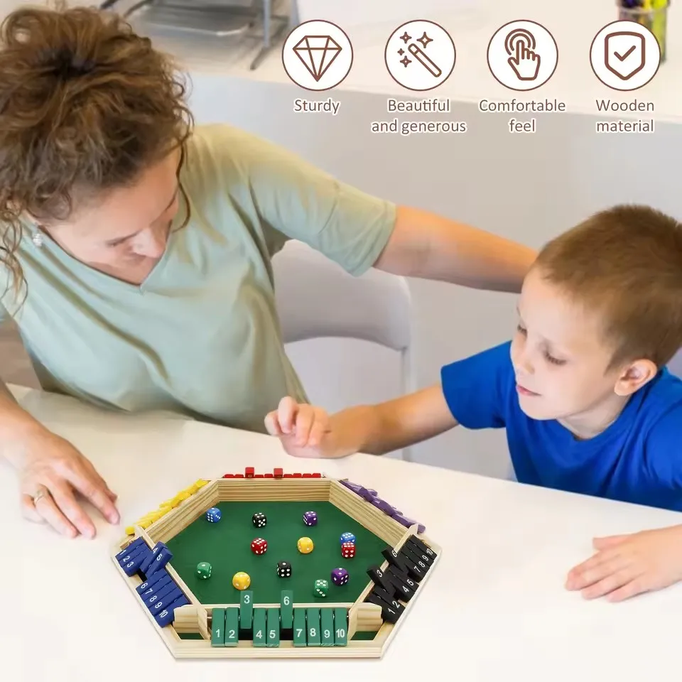 Yeni 1 Adet Ahşap Zar Kurulu Oyunu 4 Oyuncu için Kutuyu Kapat Flaps ve Dices Oyunu Ebeveyn-çocuk Etkileşimi Aile Eğlencesi