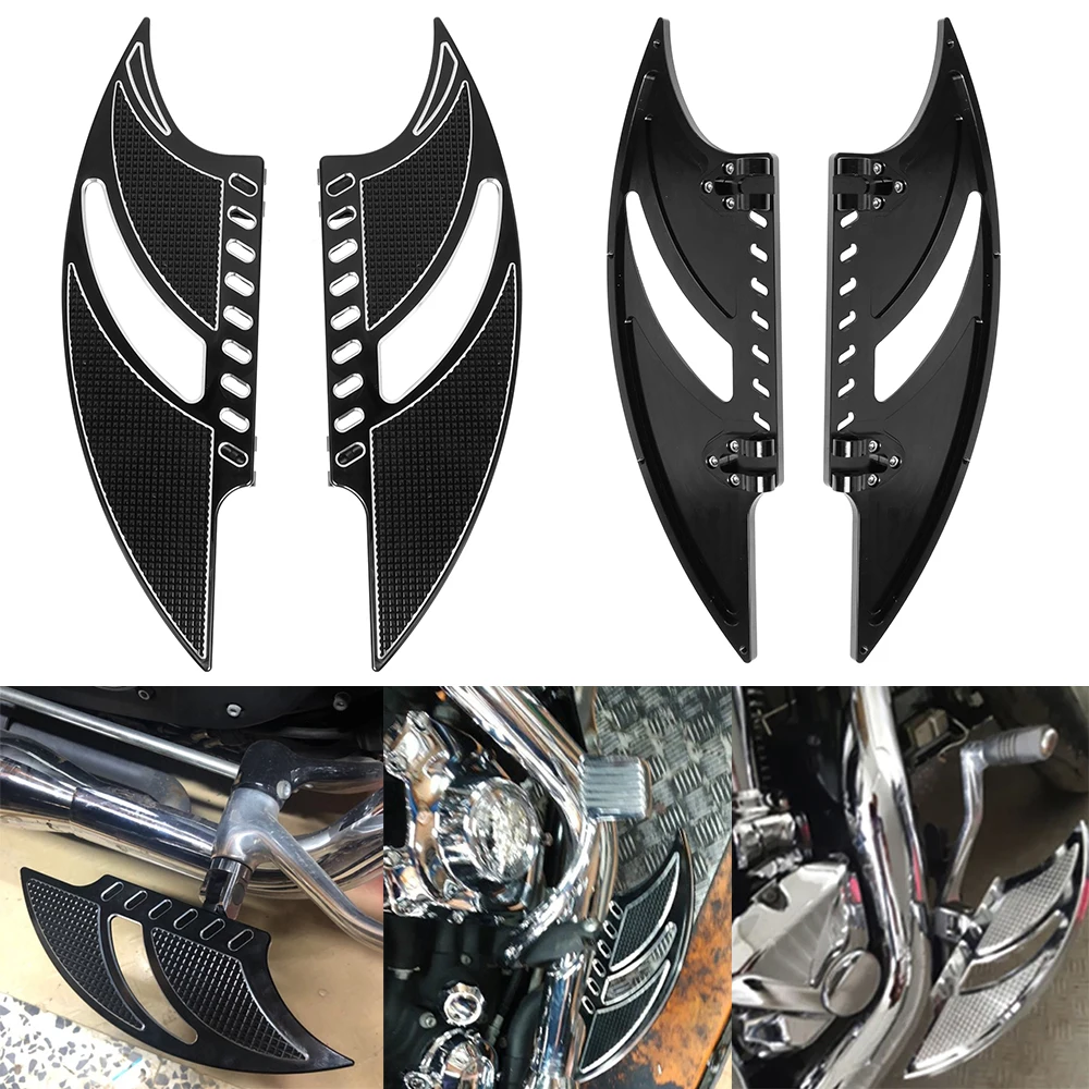 

Motorcycle Black CNC Front Driver Stretched Floorboards Foot Rests For Harley Touring 86-2023 Softail FL Dyna FLD 1986-2016