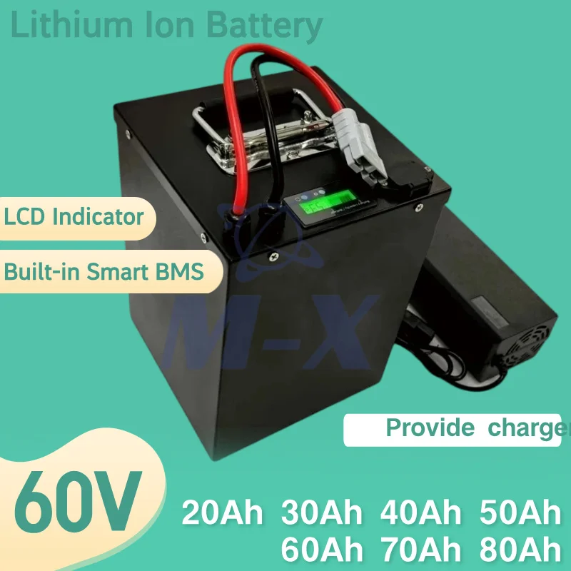 

60V 20Ah 30Ah 40Ah 50Ah 60Ah 70Ah 80Ah Lithium Ion Battery Pack 2KW 4KW 3KW 5KW for motorhome 3000w motor bike+charger