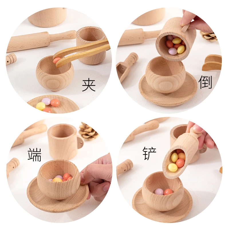 مجموعة ألعاب المطبخ الخشبية مع أواني ومقالي وأطباق وأدوات - مثالية للأطفال للعب في المنزل وطبخ العاصفة