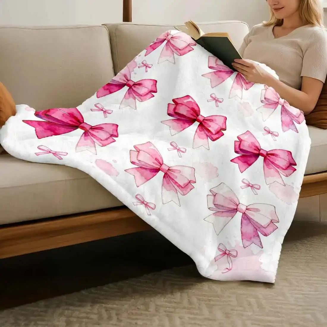 

Акварельные одеяла с бантом, теплое мягкое плюшевое одеяло до колена для зимы, офиса, спальни, дивана, подарки для путешествий, домашний декор
