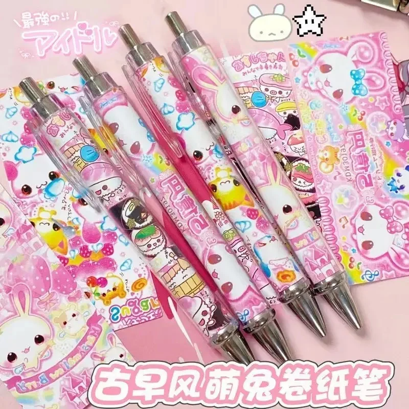 Stylo noir de style antique japonais, motif lapin super mignon, style Ins, pour étudiants, design attrayant, économique, pour les examens, cadeau pour enfants