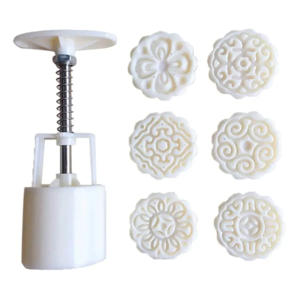 50g Mooncake Press Flower Mooncake Molds Food-safe Materials High-quality ABS Six Different Stamps Versatile Baking Tool