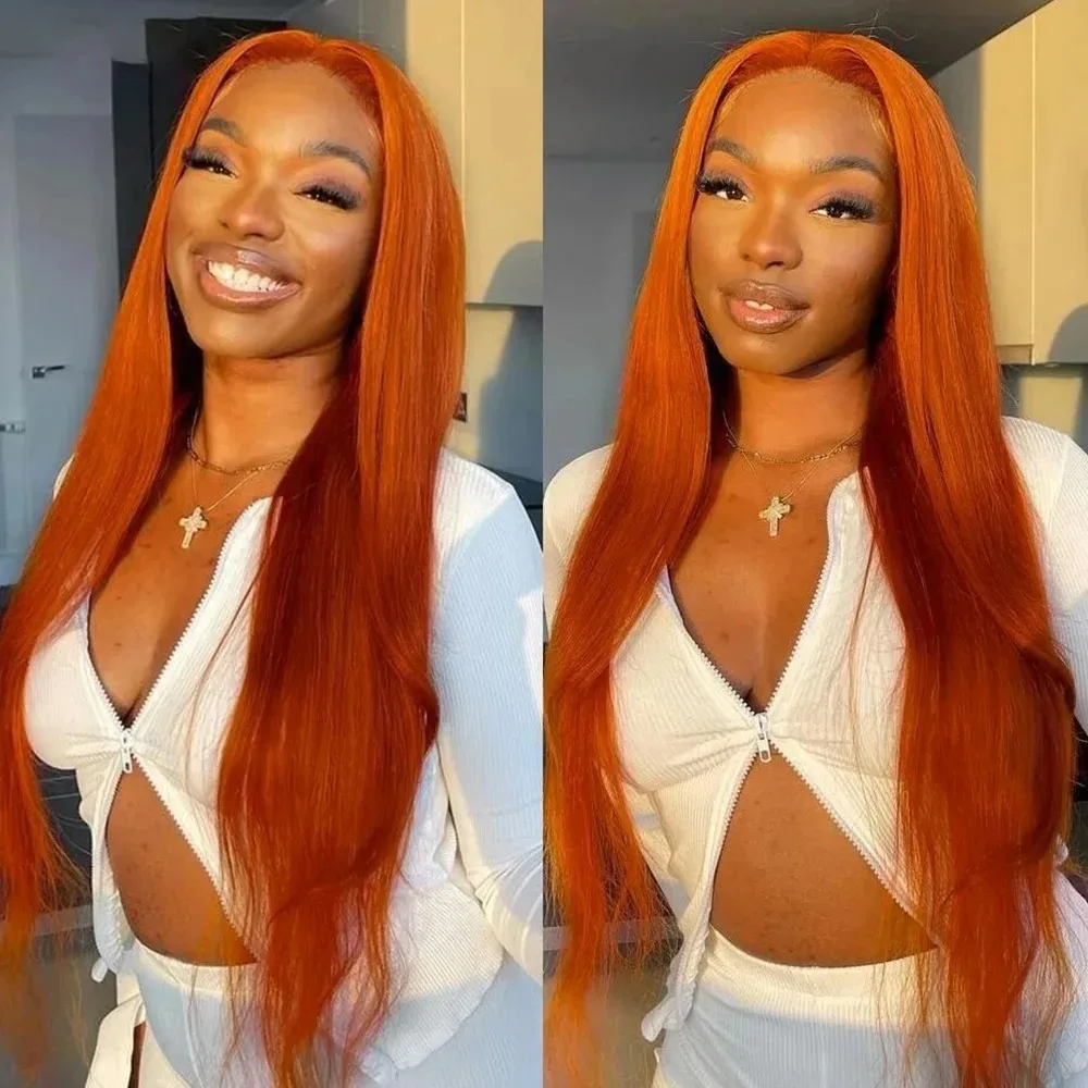 Brazilian 200 density Straight Curly ginger 30 32 Inch 13x4 Lace Front Human Hair orange 13x6 Lace Frontal Wig For Black Women