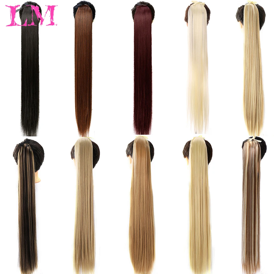 LM 30-Inch Synthetic Hair Fiber Heat-Resistant Straight Hair With Ponytail Fake Hair Chip-in Hair Extensions Pony Tail Wigs