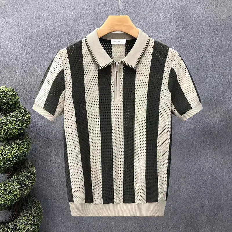 Rendy Brand Korean Style Men's  Shirt Lapel Short Sleeve T-Shirt Cool Feeling City Walk Suitable Clean Fit Design