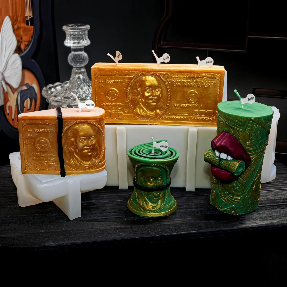 DIY Currency Silicone Candle Mold Rectangular Shape Currency Resin Mold Irregular Column Plaster Mold for Candies Dessert Decor