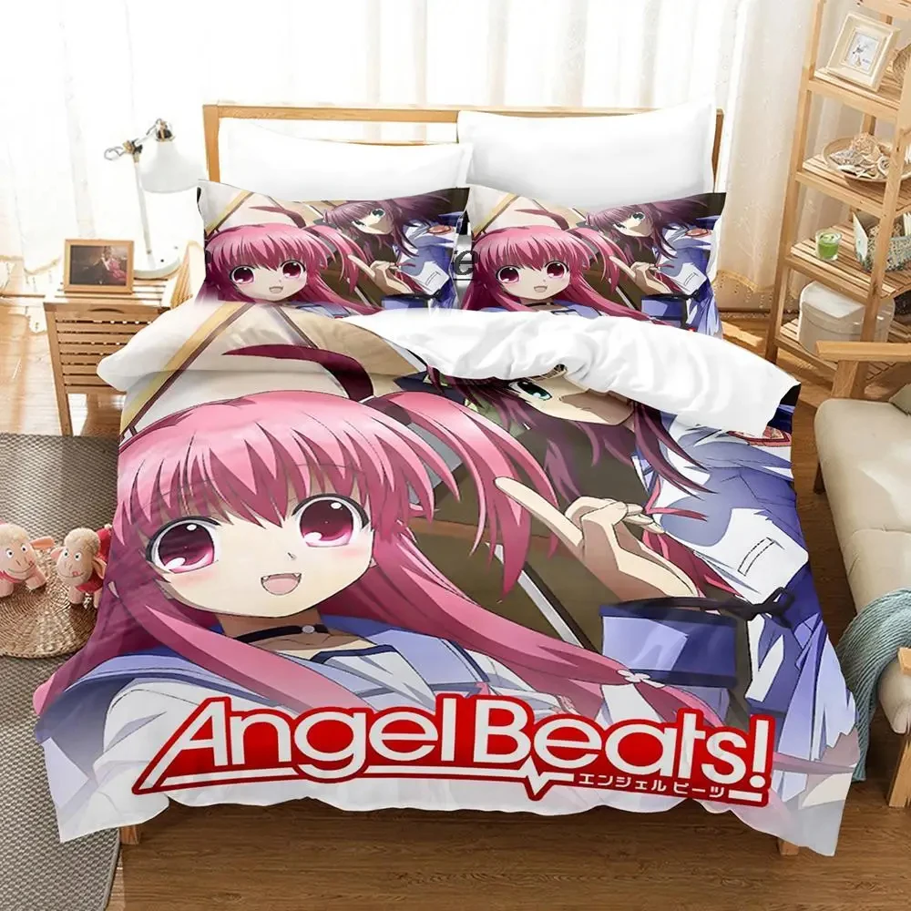 3D Print Anime Angel Beats Bedding Set Duvet Cover Bed Set Quilt Cover Pillowcase Comforter king Queen Size Boys Adult Bedding