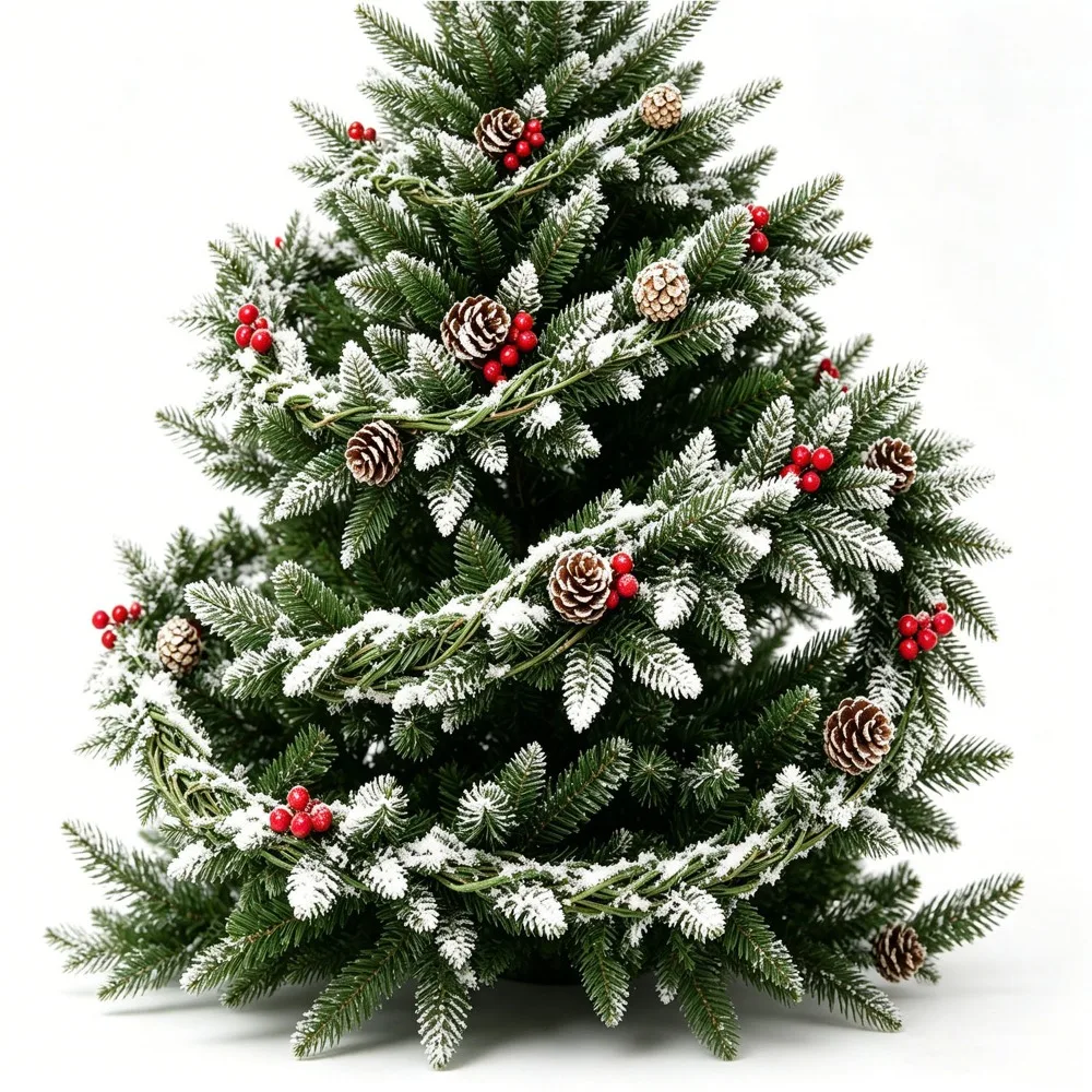 With Berry and Pine-cone Christmas Artificial Pine Vine White-tipped Design Simulated Artificial Rattan PVC