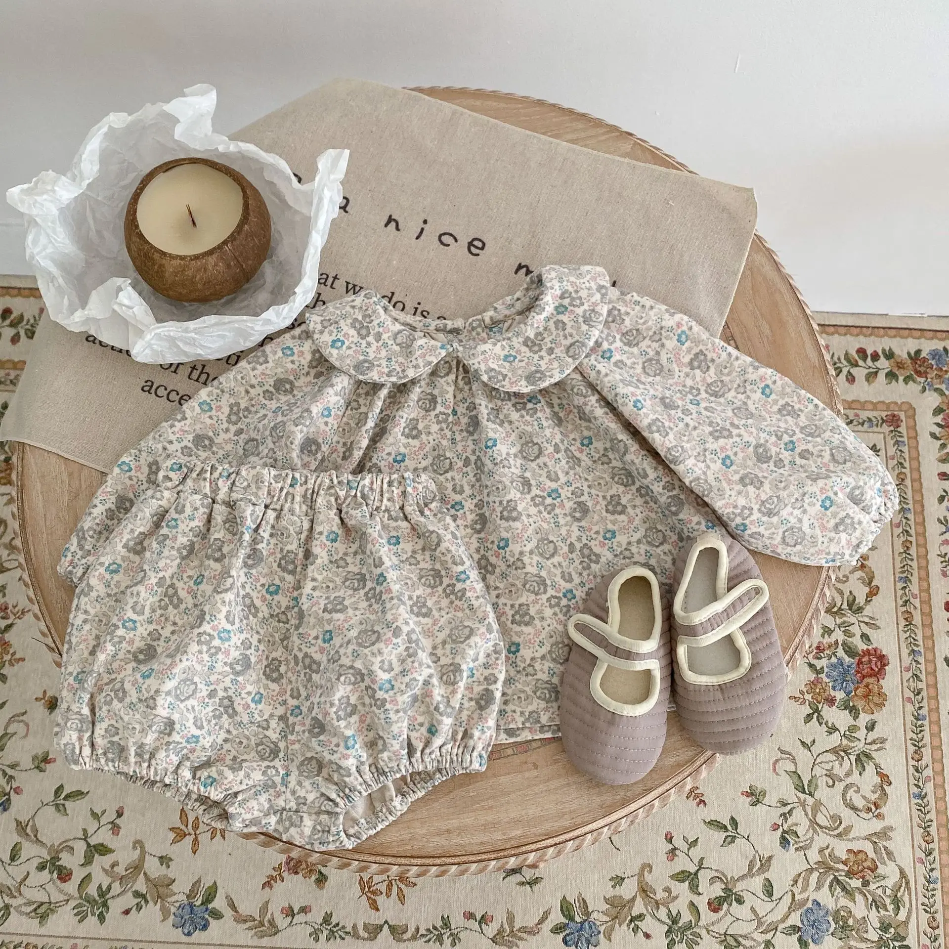 ins Baby clothes floral doll collar girl infant suit cotton baby printed long sleeve top + bread pants baby 2-piece set