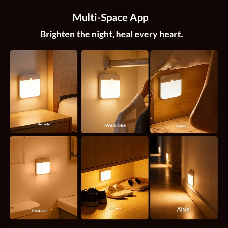 Motion Sensor Led Night Light Usb Charging Square Lamp for Bedroom Kitchen Stair Hallway Wardrobe Cupboard Lighting - view 4