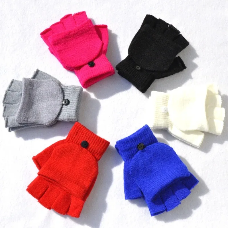 Guantes con tapa sin dedos tejidos de lana, guantes de invierno cálidos y flexibles con pantalla táctil para hombres y mujeres, guantes con dedos expostos Unisex