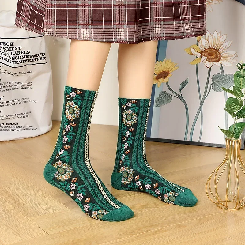 Classical Women's Socks Flowers Dress Socks Girl's Famale Cute Spring and Autumn Socks for Women Fashion Cute