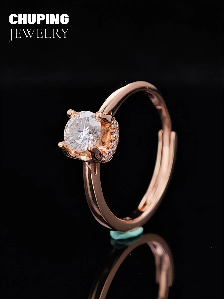 

Chu Ping Lab Synthetic Moissanite Rose Gold-Plated Ring Exquisite and Elegant for The Wedding or Anniversary Gift Fine Jewelry