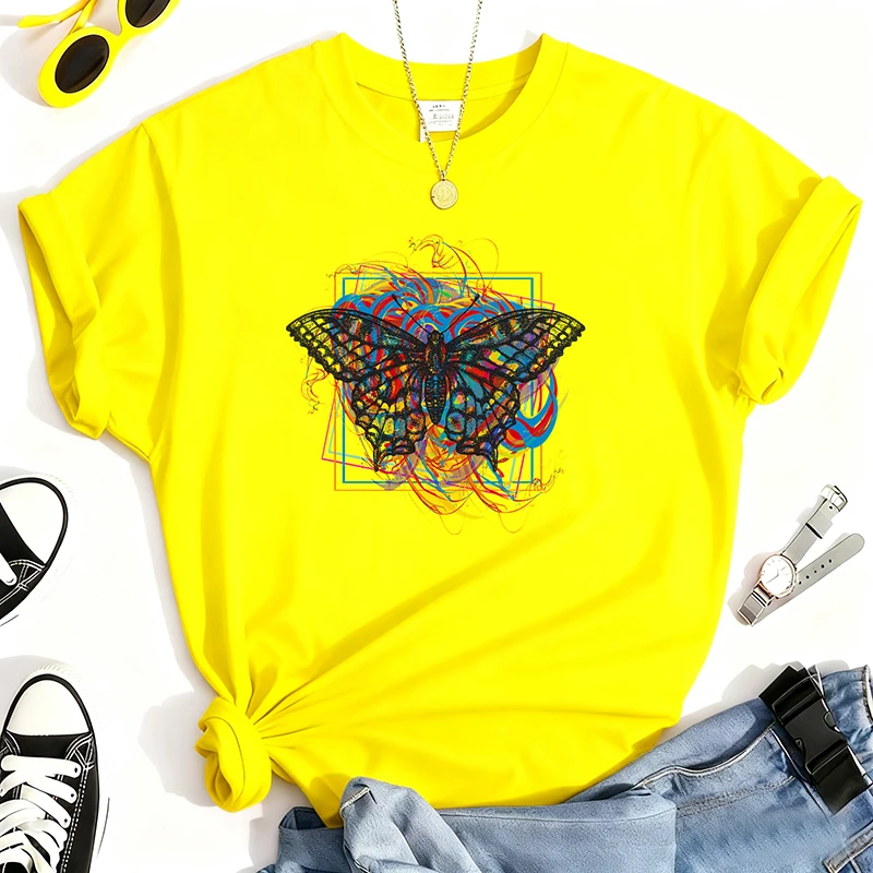 2025 الأصدقاء برنامج تلفزيوني الحيوان الكرتون فراشة 100% القطن الخالص تي شيرت علوي حجم كبير للجنسين Kawaii الملابس أنيمي غرزة