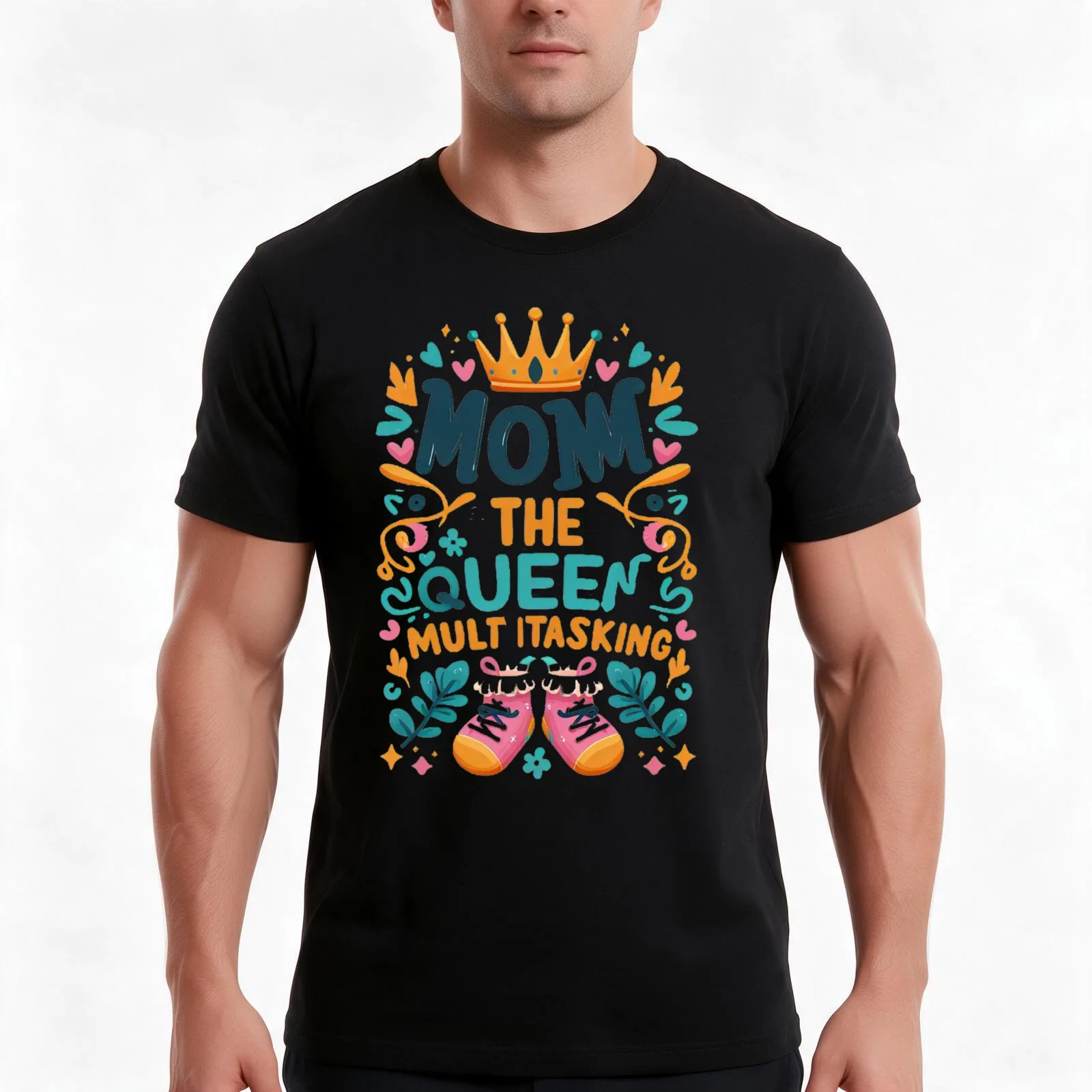 Mom The Queen Of Multitasking T-Shirt Summer Casual Cotton Tee Oversized Streetwear Tops Vintage Graphic Print 100% Cotton