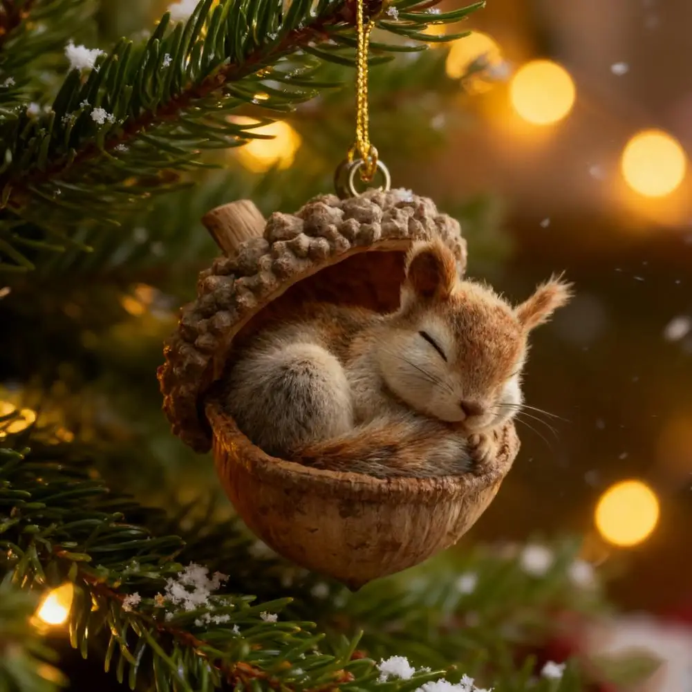 Acrylic Ornaments 2d Forest Acorn Ornaments Woodland Creature Christmas Decorations Acrylic Hanging Pine Cone Keychain for Home
