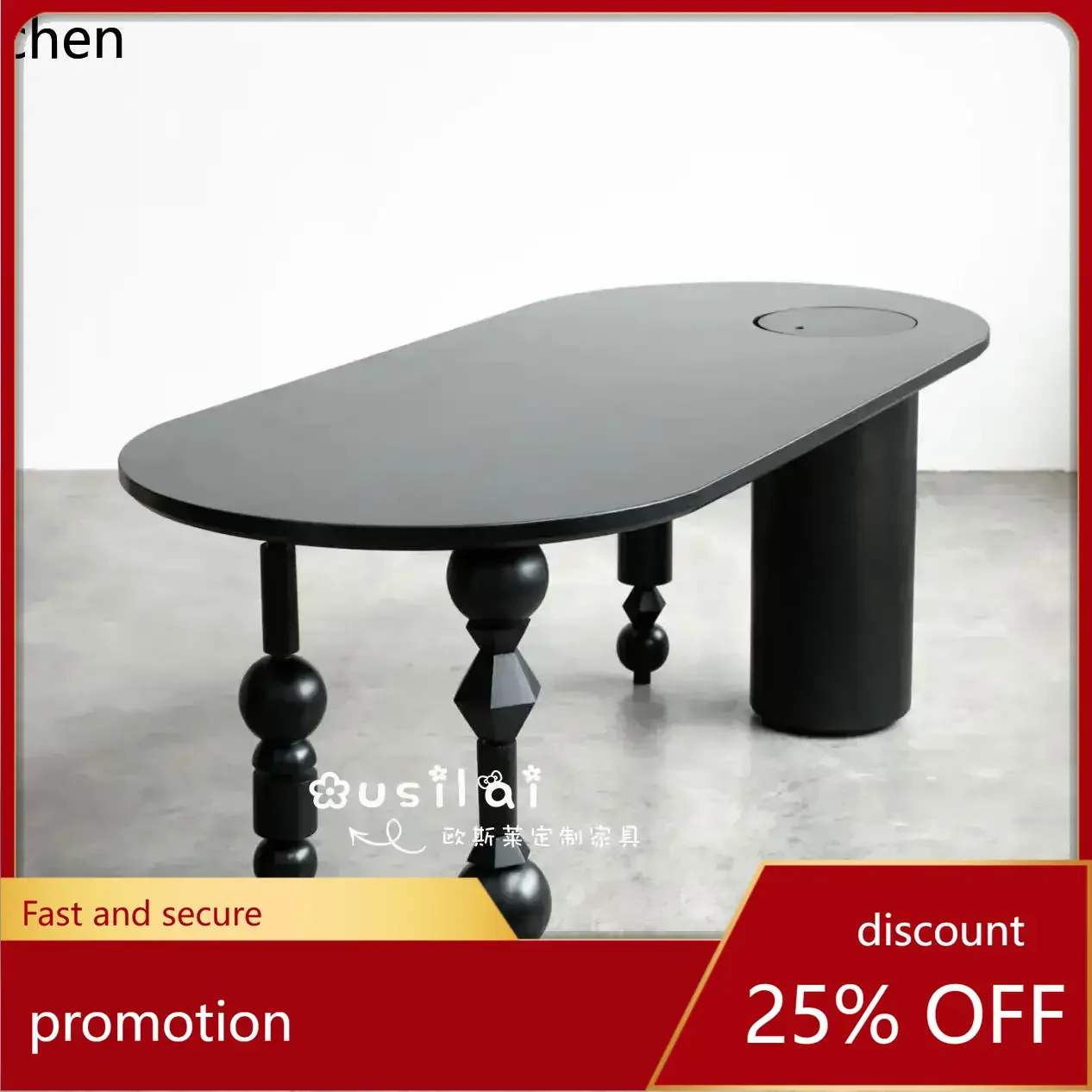 

HXL solid wood special-shaped dining table home study desk retro oval workbench