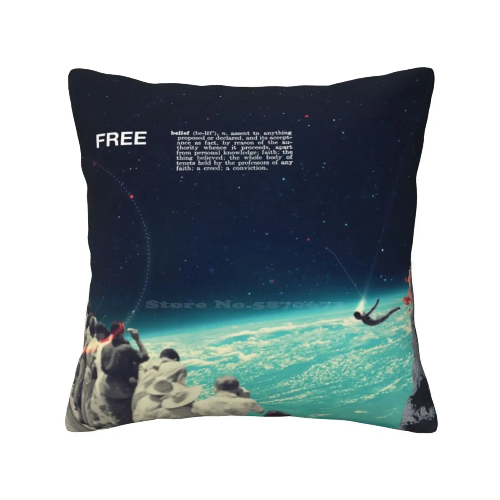 Free Throw Cushion Pillow Cover Vintage Collageart Space People Sight Sky Diver Free Belief Universe Surrealism Sci Fi