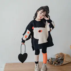 Sweaters Girls Children Clothing Thickening Warm Autumn Winter New Loose Two Piece Set Irregular Pattern Forking Cotton