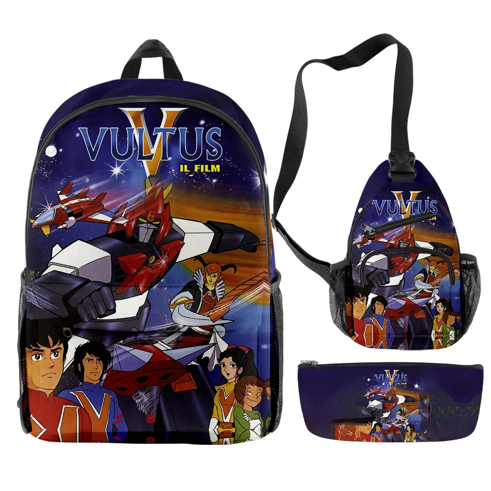 

Voltes V Anime Backpacks 3 Pieces Sets Zipper Daypack Unisex Shoulder Bag Pencil Bag