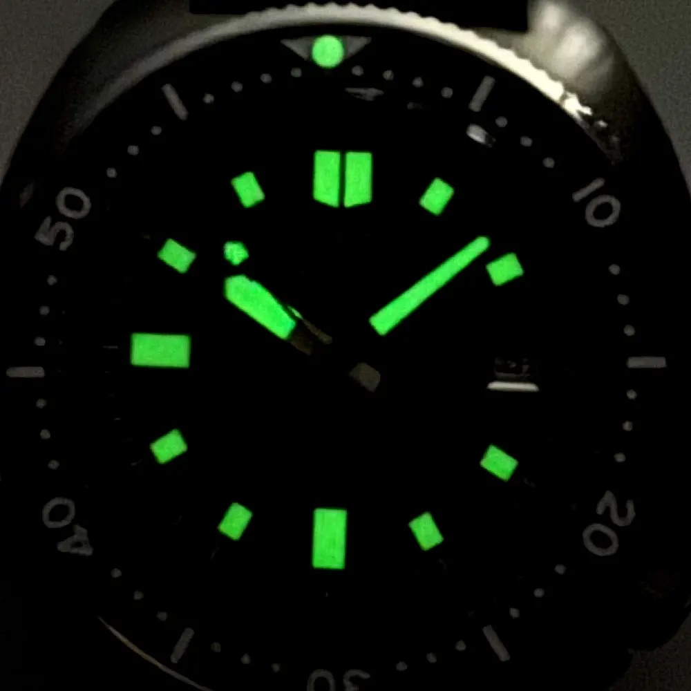 20ATM Tandorio 44mm Mechanical Diving Watch Men's Sapphire Glass Black Dial C3 Luminous Automatic Miyota 8215 PT5000 Movement