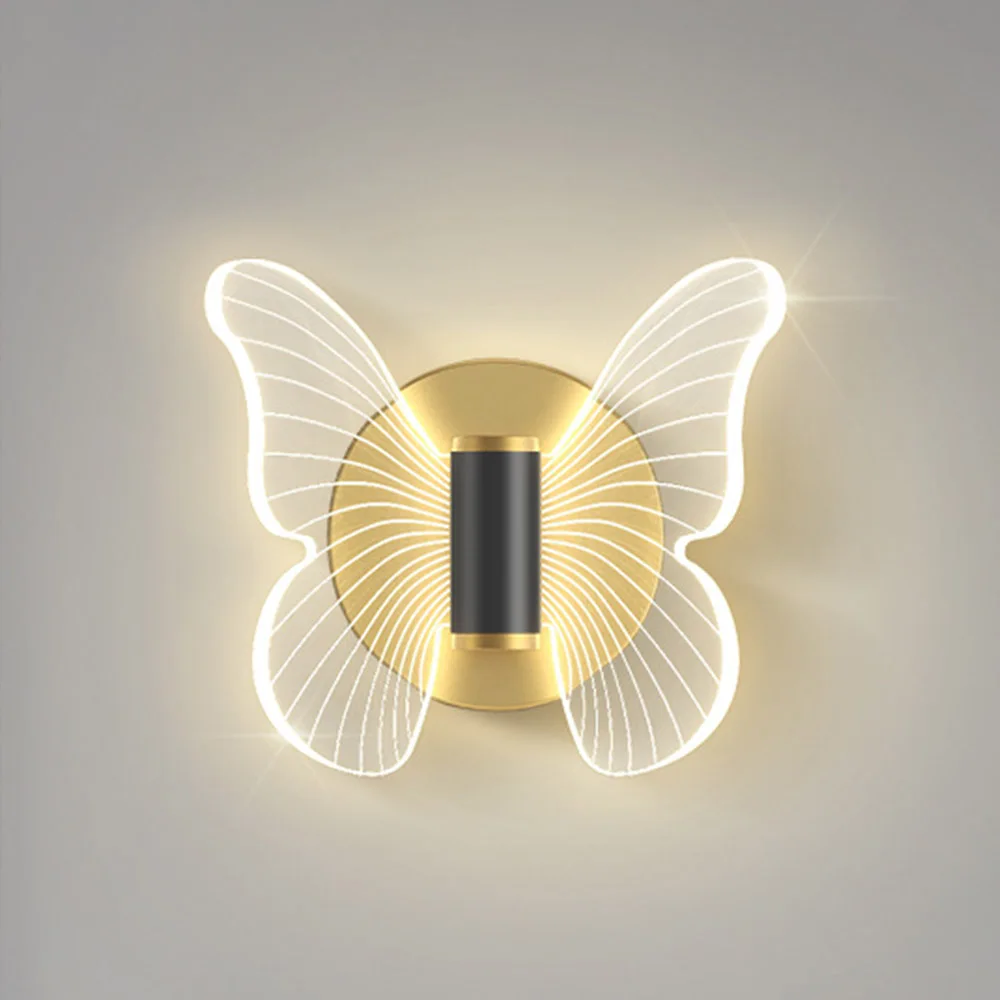 

Butterfly LED Wall Lamp Interior Modern Metal Acrylic Wired Wall Lamp Tricolor Adjustment Bedside Wall Light Sconces