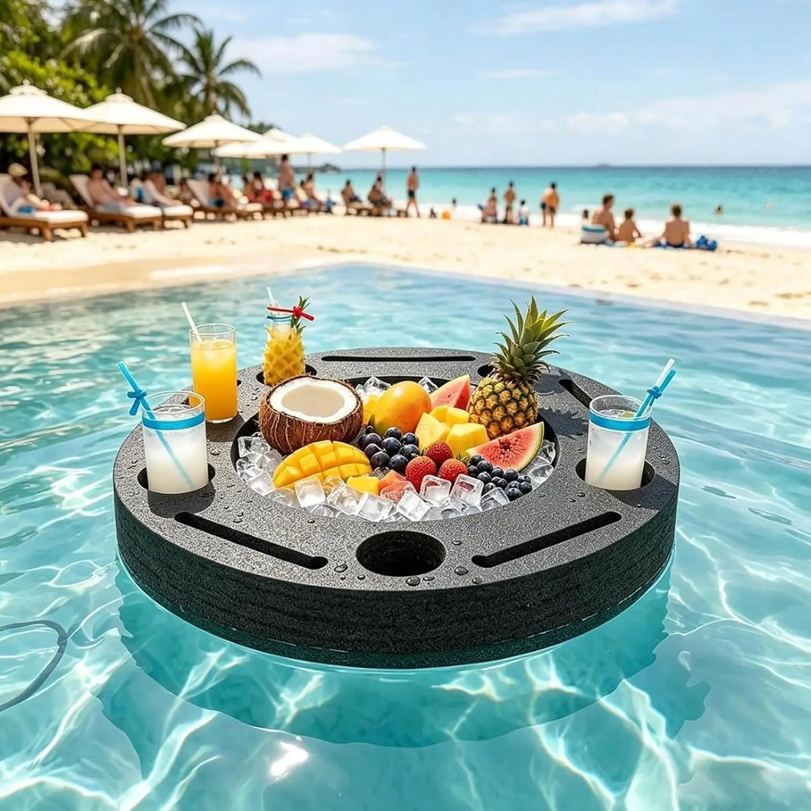 Portable Floating Drink Holder Hot Tub Cup Serving Tray for Pool Lake Beach Swimming Adults Fruits Bathtub Parties Kayak